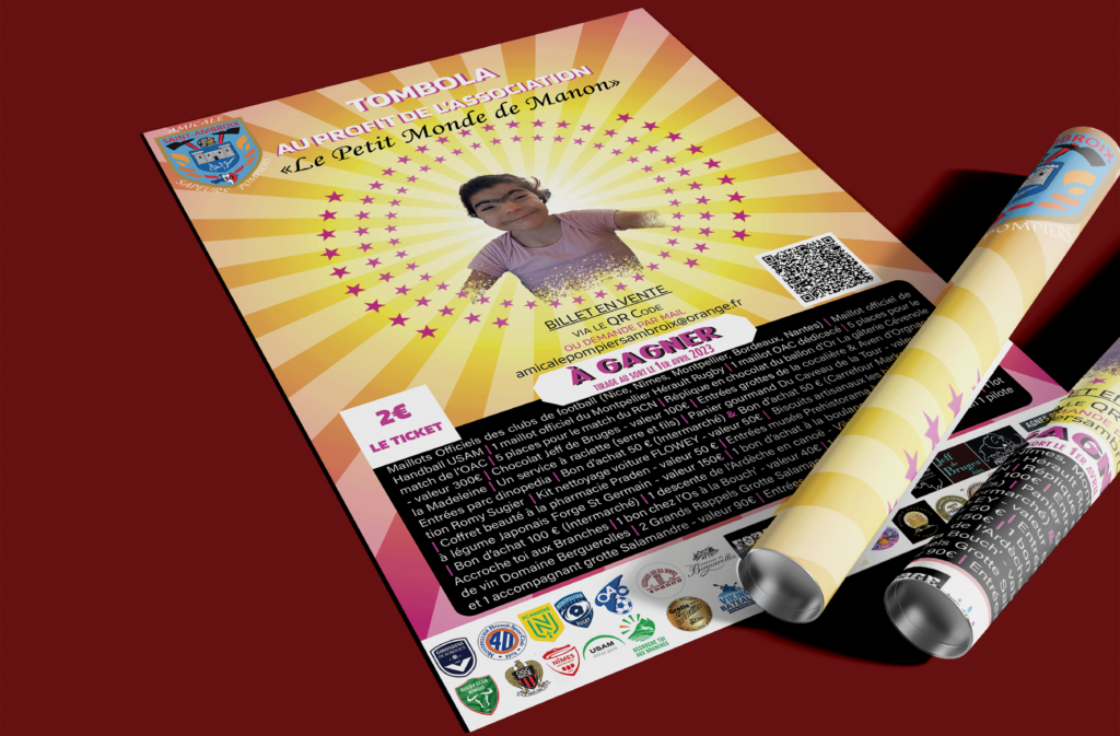 Affiche pour la tombola format A3 pour le tournoi profit de l'association le petit monde de Manon